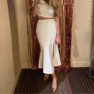 Showpo white two piece skirt and top set